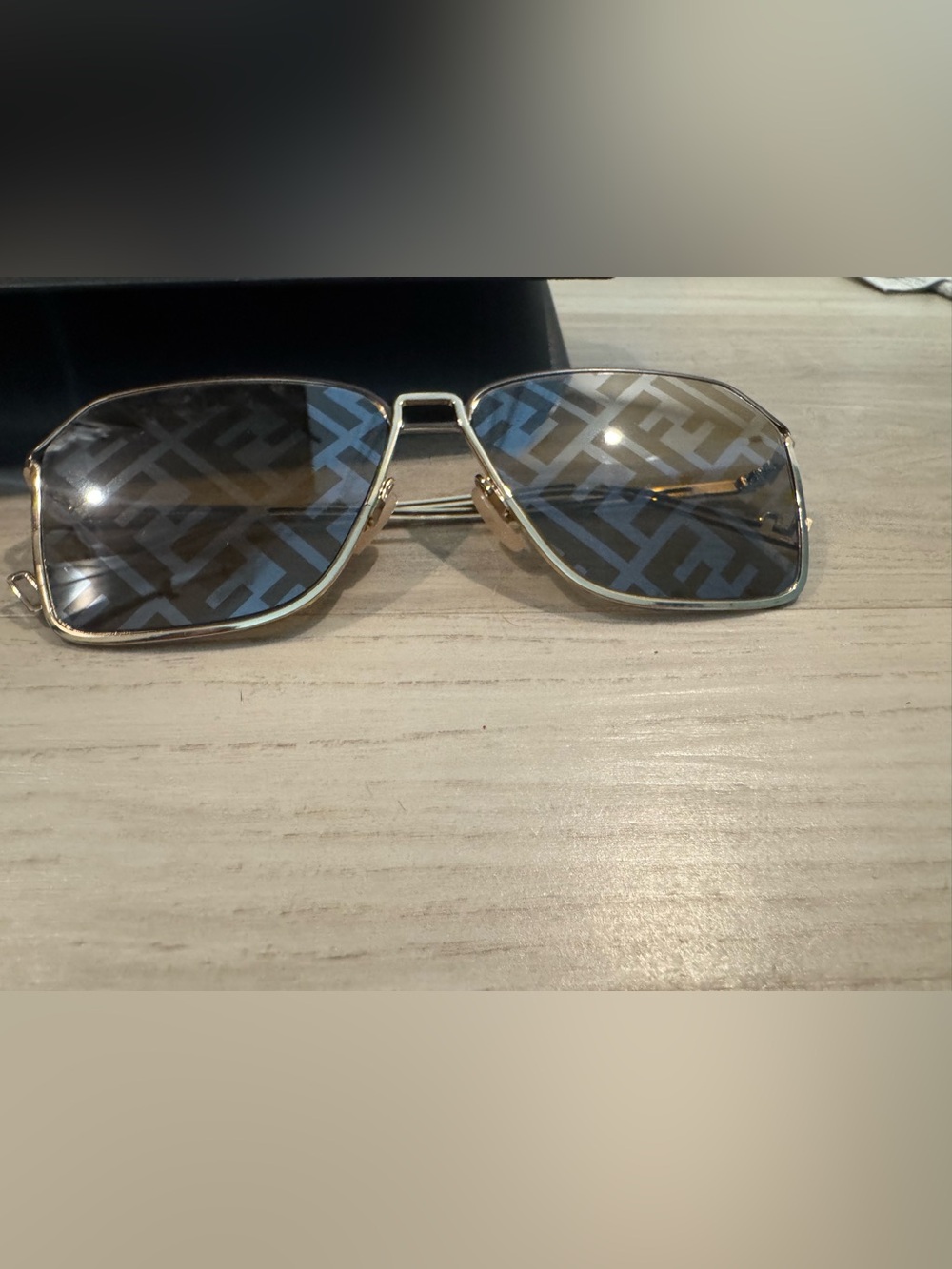 Fendi Gold Frame Sunglasses with Patterned Gray Lenses